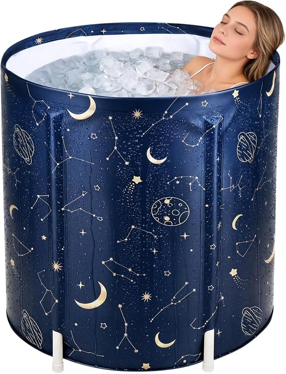 Portable Foldable Bathtub, Collapsible Adult Bath Tub for Hot SPA and Ice Bath, Space-Saving Storage, Durable PVC Material (Starry Sky A, 27inch)