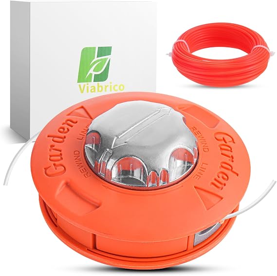 Grass Trimmer Replacement Spool Head M10 x 1.25 Left-Hand Thread with 15m 2.4mm Strimmer String Wire for Brush Cutter Universal Mowing Head, Color Orange
