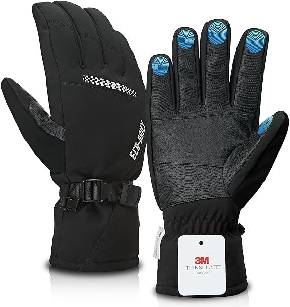 Men's Thermal Cycling Gloves for 5F & Above (-15C) Windproof 3M Thinsulate Insulation Touchscreen with Adjustable Wrist Strap for Skiing Running Motorcycle