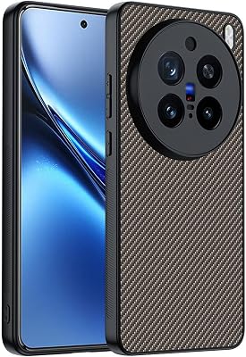 Leather Case for Vivo X200 Pro, Carbon Fiber Texture Premium Faux Leather Slim Phone Case Scratch Resistant Protective Cover for Vivo X200 Pro,Gold