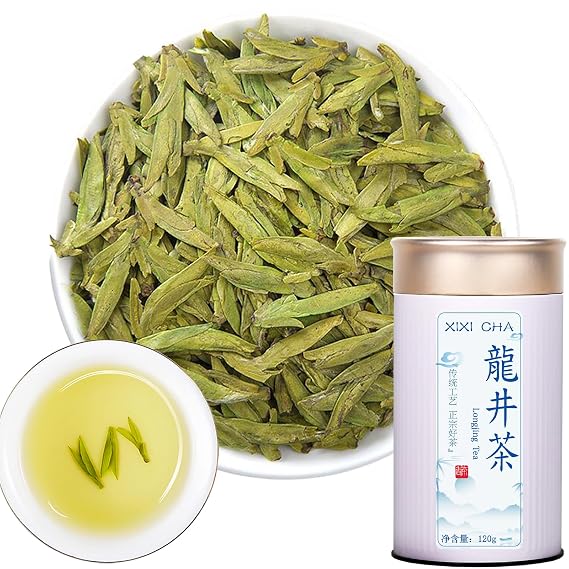 XIXICHA Longjing Tea New Tea Grade AAA Dragon Well Green Tea Loose Leaf Hangzhou Dragonwell Chinese Green Tea Fresh Bean Aroma(96 cups) 4.23oz/120g