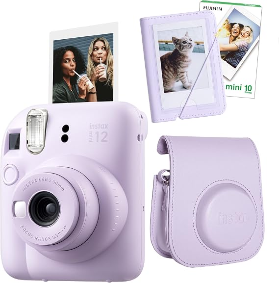 Instax mini 12 Fotoğraf Makinesi-10'lu Film-Mini Albüm ve Deri Kılıf Seti (Lila)