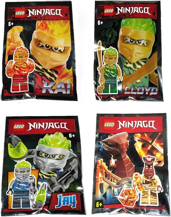 Lego Ninjago Kai Lloyd Jay and Pyro Whipper FS Spinjitzu Slam Minifigures- Collector Foil Pack Combo