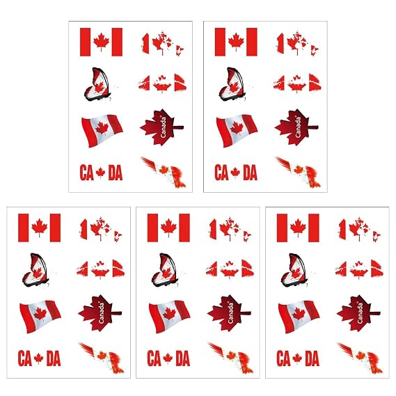 CARGEN Canada Flag Temporary Tattoos - 5 Sheets 8 Patterns Tattoos for Canada Day Canadian Football Match World Cup Ball Game Great on Arm Face Shoulder for Kids Adults Party Festival