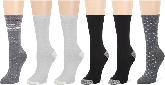 Cuddl Duds Women Super Soft Easy Care Crew Midweight Socks 6 Pair