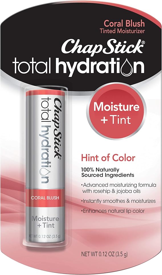 ChapStick Total Hydration Moisture + Tint Coral Blush Tinted Lip Balm Tube, Tinted Moisturizer - 0.12 Oz