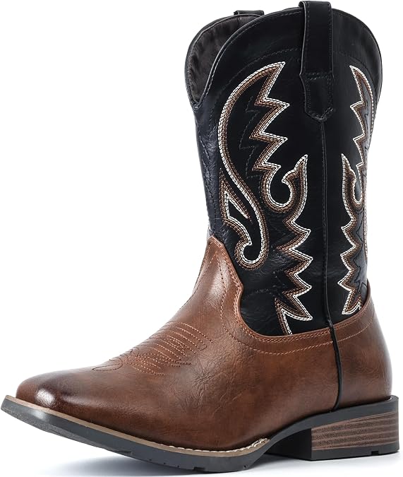 Cowboy Boots For Men with Wide Square Toe Western Retro Boot