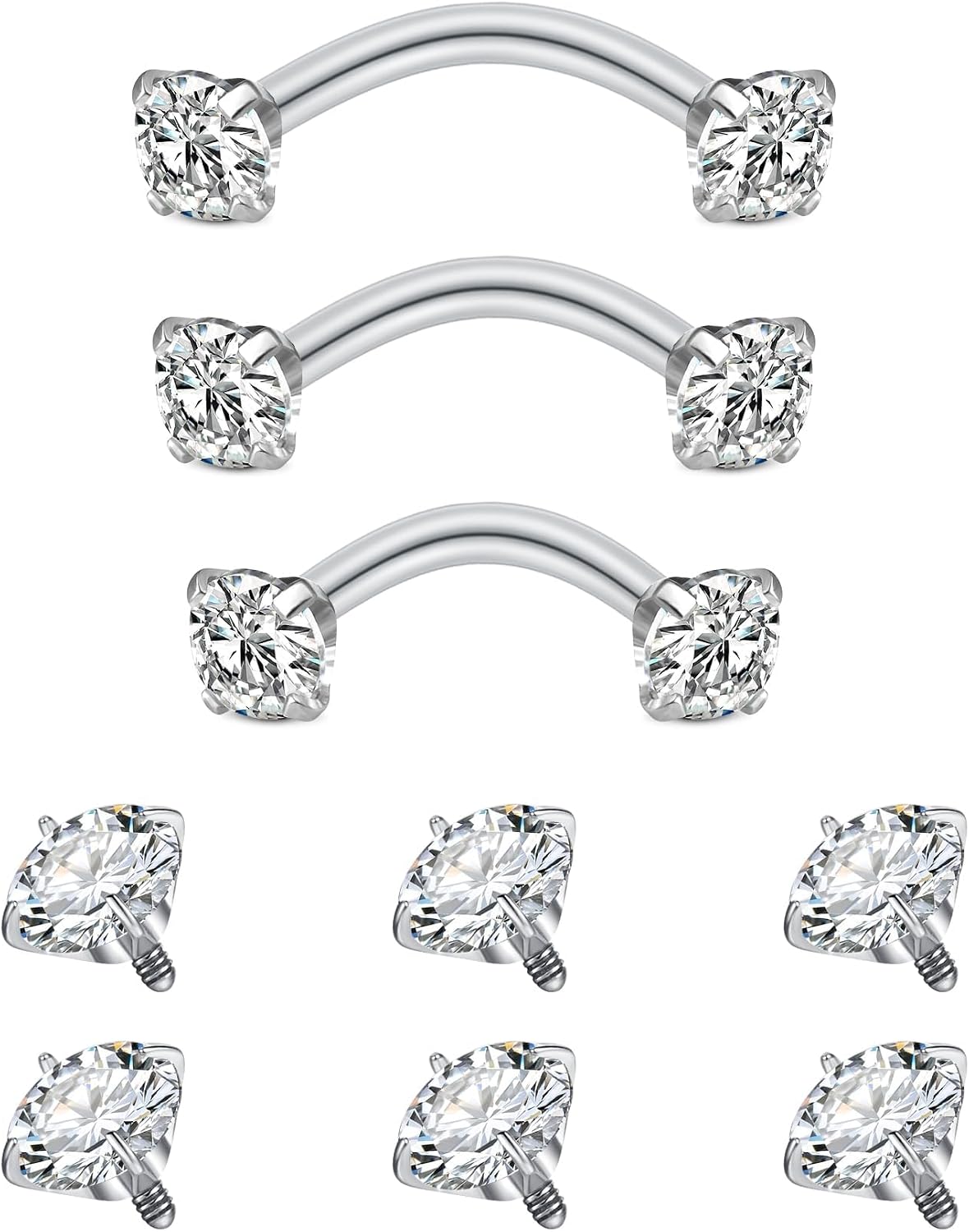 Longita 16G Stainless Steel Curved Barbell - Size-Trial Freedom (6mm/8mm/10mm) Eyebrow Piercing Jewellery for Rook/Daith/Helix/Snug & Vertical Labret