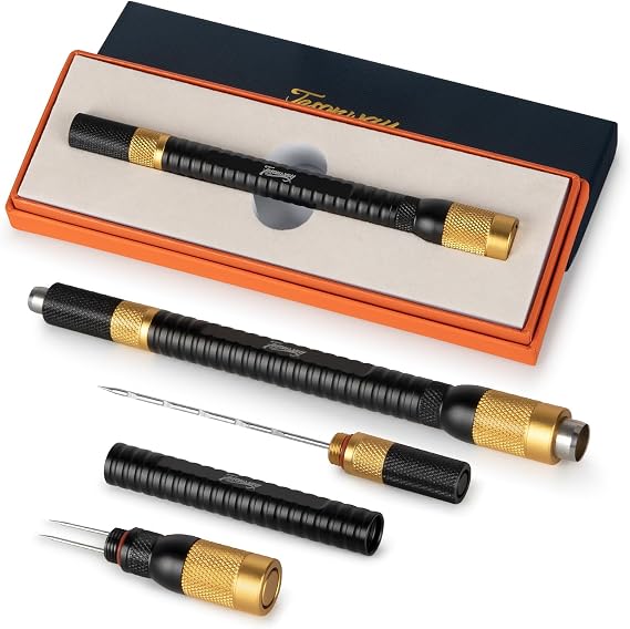 Tesonway 4-in-1 Cigar Draw Enhancer Tool Kit with Cigar Punch Tool, Twin Nubber, Stainless Steel Cigar Double End Punch, Cigar Tools and Accessories with Gift Box