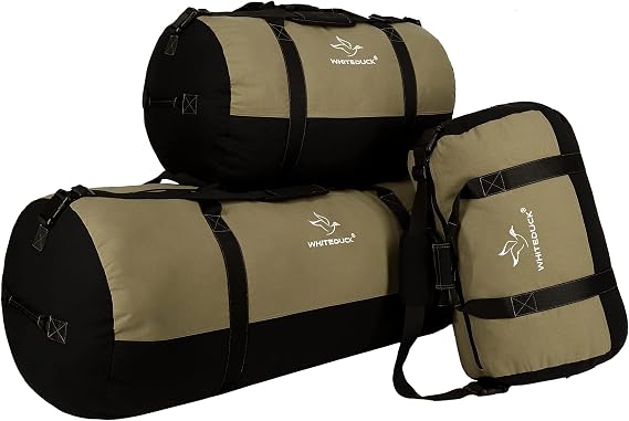 WHITEDUCK Heavy Duty Canvas Duffel Bag for Men and Women - Foldable Military Army Style Duffel Bag, with Full Length Zipper- Outdoors, Travel, Gym & Storage
