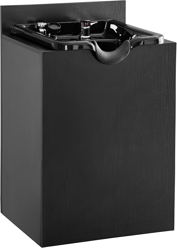 BarberPub Modern Shampoo Backwash Sink Station with Shampoo Bowl, Spa Salon Beauty Equipment with Engineered Wood, 22.8 L x 36.2 H x 18.7 D 6154-7134, Black