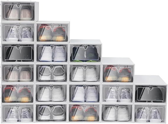 20 Pack ClearShoe BoxesShoe BoxesShoe BoxesClear StackableShoe StorageBoxes ShoeStorage Box Plastic Stackable Container Perforated Door iy Shoe Storage Shoe Suitable for All Types Of Shoes