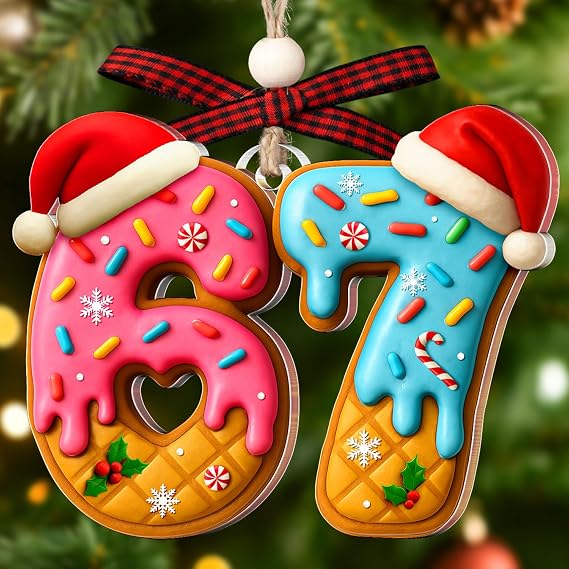 67 Ornament Donut 6 7 Christmas Ornaments Funny Christmas Ornaments 67 Meme Gag Gifts for Kids, Girls Trendy Stocking Stuffers for Teens Acrylic 6 7 Trending Ornament Decorations 2025