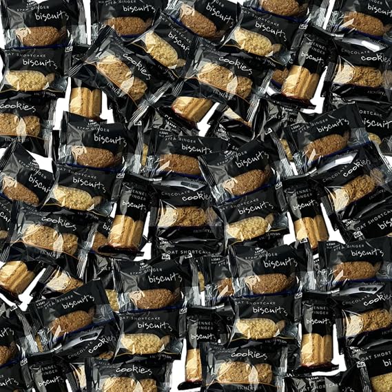 Luxury Biscuit Mini Packs – 100 Assorted Packs with Chocolate Chip, Milk Chocolate & Orange, Viennese Finger, Stem Ginger & Oat Shortcake Biscuits - Lcf