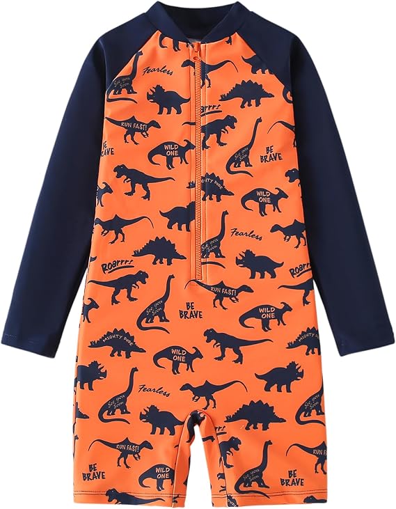AIWUHE Boys one piece Swimsuit Zipper Rash Guard Kids Long Sleeve Bathing Suits UPF 50+ Sun Protection Swimwear 2-9Y