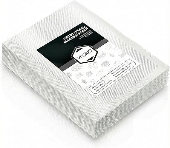 VI'ORIO 50 Adet Tırtıklı Vakum Makinesi Poşeti Torbası (SEÇENEKLİ) (20x30cm)