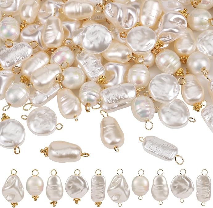 Pearl Acrylic Bulk Charms for Jewelry Making, 100pcs | ABS Plastic Beads Pendants, Connectors with Loops for DIY Necklace Bracelet Earring Making Craft Supplies