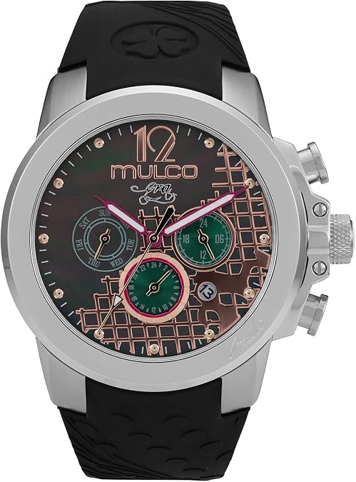 MULCO Watches for Women -Era 50, Silver Stainless Steel Case with Wrist Silicone Band, Quartz Multifunctional Movement, Large Face Analog Display - Crystals Stones, 100m Water Resistant