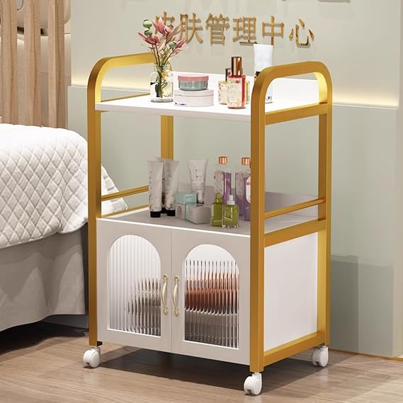 Salon Trolley Cart with Wheels&Drawer, Storage Salon Stations for Hair Stylist, Large Mobile Organizer Trolley, Utility Rolling Cart for Spa Living Room Bathroom Kitchen(19.7"x13"x32", 1)