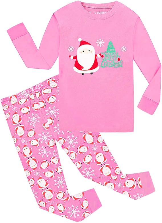 Girls Christmas Pajamas Toddler Kids Santa Claus Pjs Winter Sleepwear 2-12T