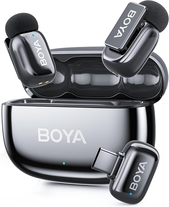 BOYA Mini 2 Wireless Lavalier Microphone for iPhone16/17 Android USB-C Plug, 2 Ultra Mini Mic with Noise Reduction, Lapel Microphone for Vlogging TikTok YouTube Content Creators