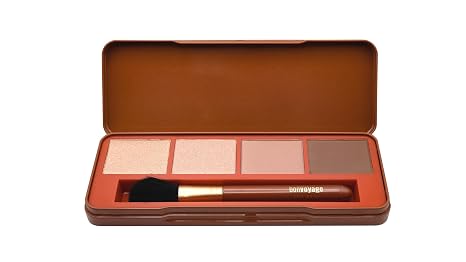 bonvoyage Essentials Define Bronzer- und Highlighter-Palette mit Gesichtspinsel Perlmuttfarbene und Matte Töne für Vielseitige Looks Praktisches Schminkset