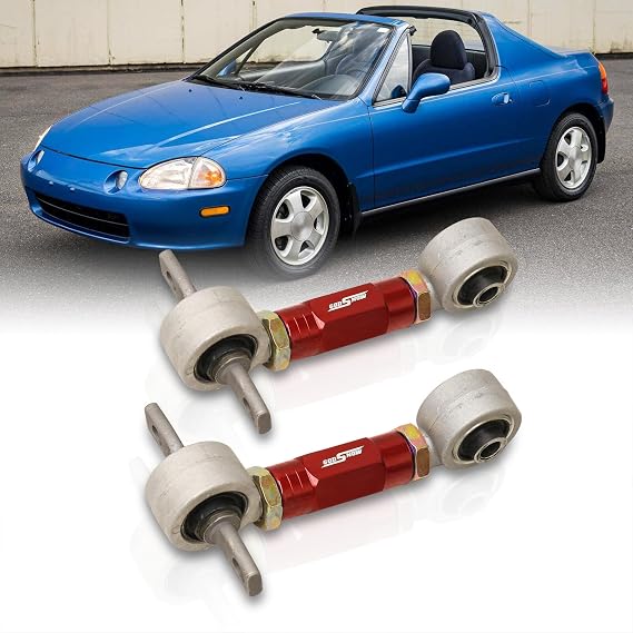 AJP Distributors Rear Adjustable Camber Kit Control Arms Suspension Alignment Red Compatible/Replacement For Civic Del Sol CRX Integra EF EG EK DC JDM 1992 1993 1994 1995 1996 1997 1998 1999 2000 2001