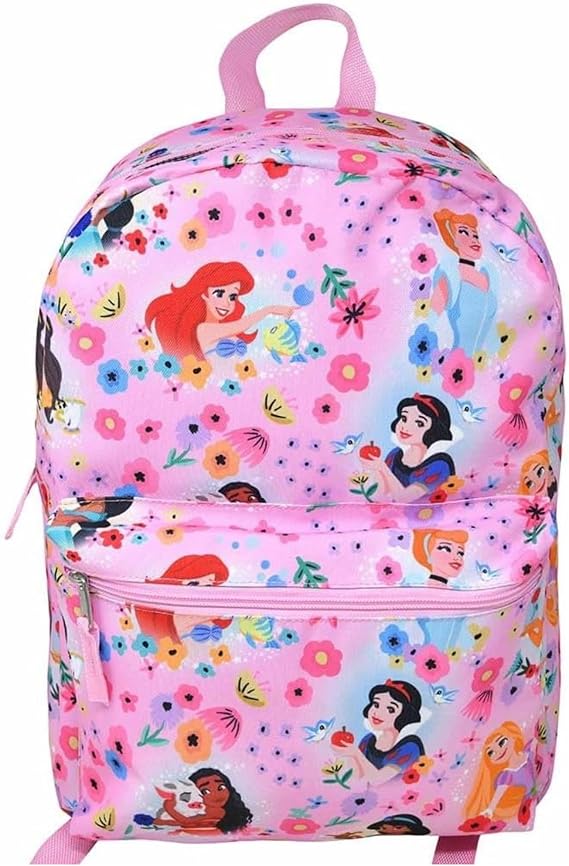 Disney Princess 16" Backpack with All Over Print, Pink Floral Design