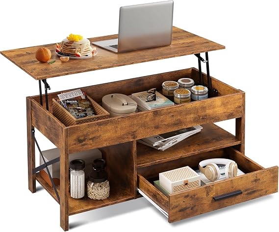 WLIVE Lift Top Coffee Table for Living Room/Dining/Office, Brown