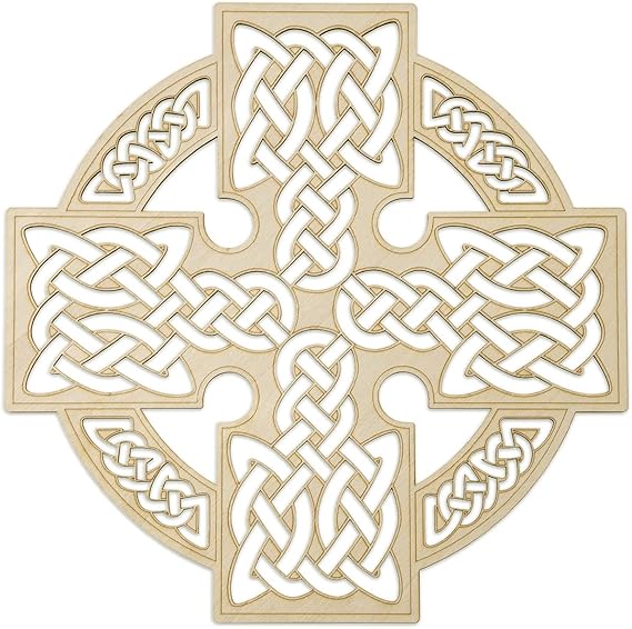 Fourth Level MFG 12" Celtic Cross, Ancient Gaelic Wood Wall Art, Strength Knowledge and Connection Symbol, Sacred Irish Sculpture for Hanging Home Decor