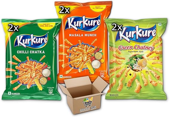 Kurkure Indian Spice Trio: Masala Munch 2x70g, Green Rajasthani Chutney 2x70g & Chilli Chatka 2x70g (6PCS) Grocery King