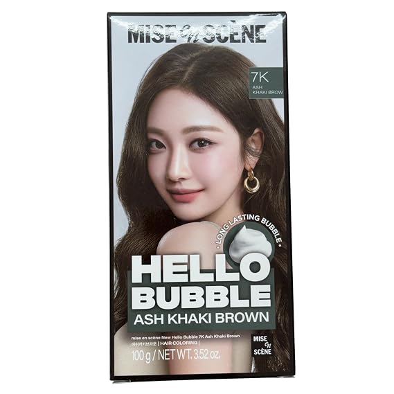 Hello Bubble Hair Color Dye Set Korean - Pack of 1 (7K Ash Khaki Brown)