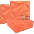 Art3dwallpanels Acoustic Panels 20 Pack Soundproof Wall Panels Sound Dampening Panels, 3D Wall Panels Sound Absorbing Panels, 12" X 12", Orange Red with Tape