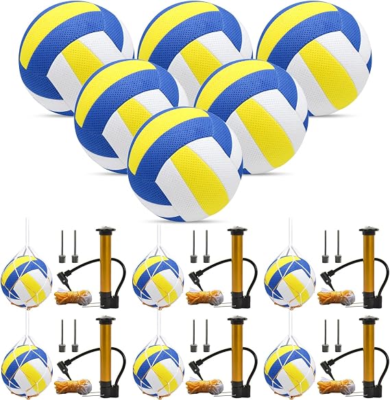 Sazoemao 6 Pack Official Size 5 Volleyball Balls Volley Ball of Synthetic Leather,Includes Ball Pump and Net Bag,Competition Volleyball for Indoor Outdoor...