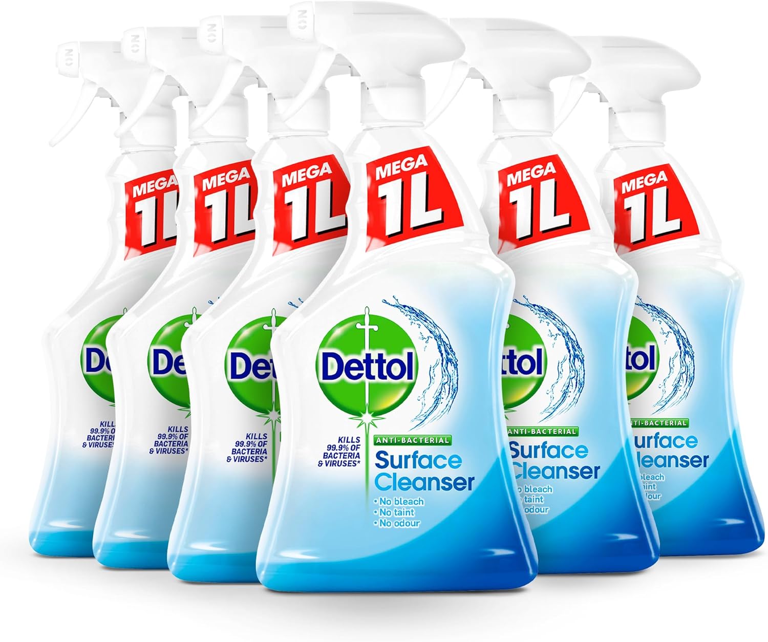 Dettol Antibacterial Surface Cleaners, Fragrance Free, 1.0L 6 x 1L, Total 6.0L, Germ Protection, Disinfectant Spray for Household, Kills 99.9 Percent of Germs