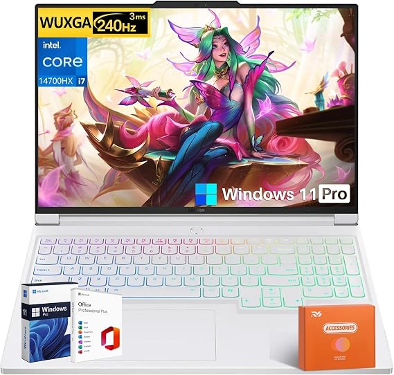 Lenovo Legion 7i 16 Inch Gaming Laptop, Intel i7-14700HX(Up to 5.5 GHz, Beat i9-13900HX), NVIDIA RTX 4060, 16" WQXGA 240Hz, 32 GB DDR5, 1 TB SSD, Wi-Fi 6E, Windows 11 Pro, MS Office Pro, Accessories