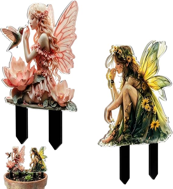 2 PCS Fairies for Fairy Gardens, Fairies for Fairy Gardens 2D Acrylic, 2 piece Set, Ideal for Enthusiasts of Home & Outdoor Fairy themed Decor