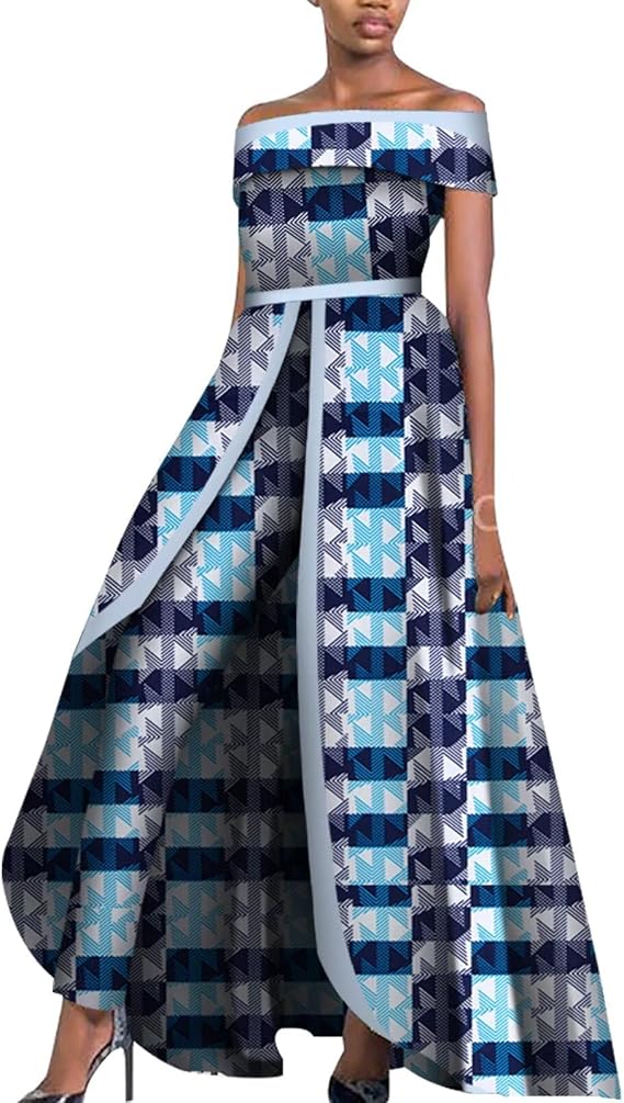 BAZINRICHE African Design Off The Shoulder Stylish Women's Sleeveless Top Overalls Pants Set