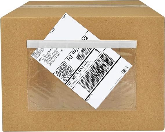Shipping Label Sleeves 100Pcs, 7.5x5.5 Inches - Packing Slip Envelope Pouches with Self-Adhesive Peel & Seal - Clear Plastic & Waterproof Envelopes Ideal for Invoices & Packaging.