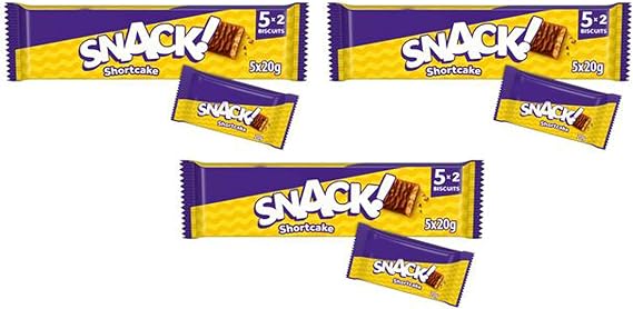 Snack Shortcake Chocolate Biscuits, Milk Chocolate Covered, Vegetarian, 5x20g Multipack,Pack Of 3
