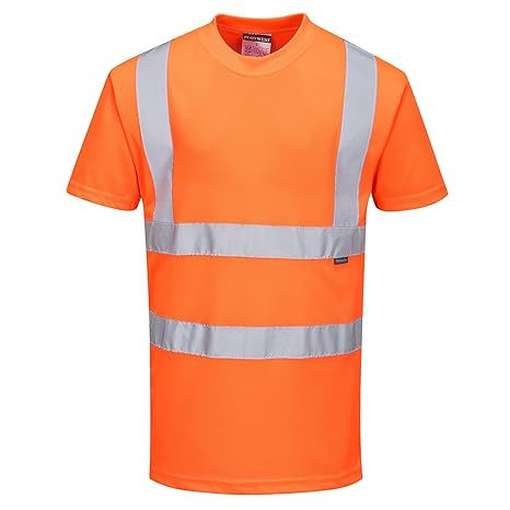 Portwest RT23 Mens Hi Vis T Shirt Short Sleeve Reflective Work Safety Tee Crew Neck EN ISO 20471 Class 2 Certified Rail Workwear RIS 3279 Tom, Orange, 5XL