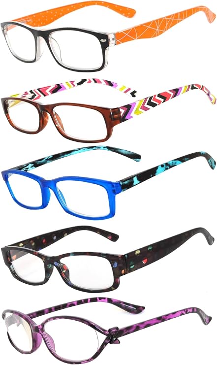 OWL Readers 5 Pack of Elegant Womens Reading Glasses with Beautiful Patterns for Ladies Deluxe Spring Hinge Stylish Look
