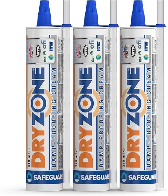 Dryzone Horizontalsperre Injektionscreme 3 x 310 ml - Gegen Feuchte Wände und Aufsteigende Feuchtigkeit - WTA Zertifiziert – Feuchtigkeitssperre fürs Mauerwerk auch für Kellerwände