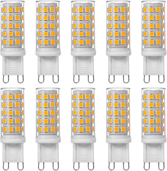 LED Bulbs G9 Bi-Pin Base,5W-480LM (50W Halogen Equivalent),360Beam Angle,No-Flicker,Dimmable T4 Light Bulbs,G9 Bulbs for Crystal Chandeliers (10-Pack)