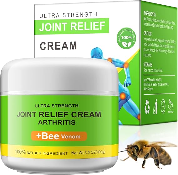 Bee Venom Joint Cream100g, Bee Venom Massage Cream Improves Joint Flexibility, Muscle Massage, Muscle Rub Relief, Natural Bee Venom Cream for Knee, Back, Neck, Arms and Shoulders