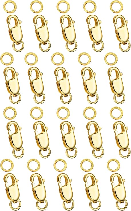 Kcctoo Silver Lobster Claw Clasp with Closed Jump Rings 14K Gold Necklace Clasps and Closures for Jewelry Making, Made in Italy 12mm(0.47inch) (20pcs Gold)