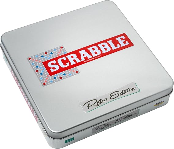 Ideal | Scrabble Retro Edition Tin | Beautifully presented in a collector's tin with wooden racks and tiles | Classic Games | For 2-4 Players | Ages 10+