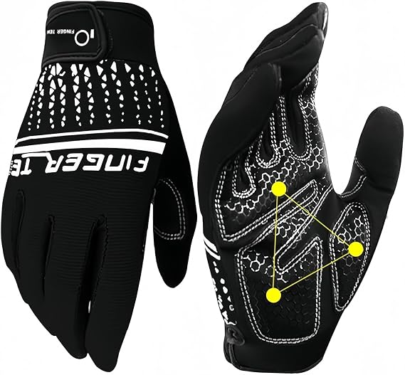 Training Gloves Men Full Finger 3-Layer Structure Anti-Slip Strong Grip Touch Panel Compatible Durable Breathable Honeycomb Blister Prevention Cycling Hybrid Gloves
