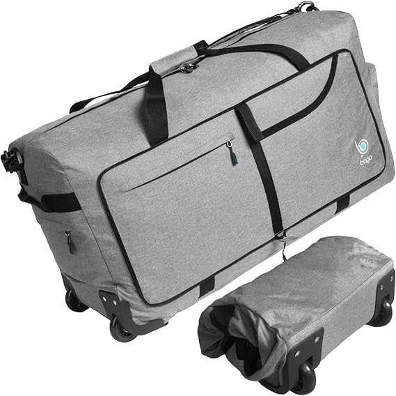 Bago Rolling Duffle Bag with Wheels - 27" 80L Foldable Weekender Bag, Waterproof Travel Duffel Bag, Heavy Duty lightWeight Duffle Bag for Traveling, Rolling Duffel Bag with Wheels (SnowGray)