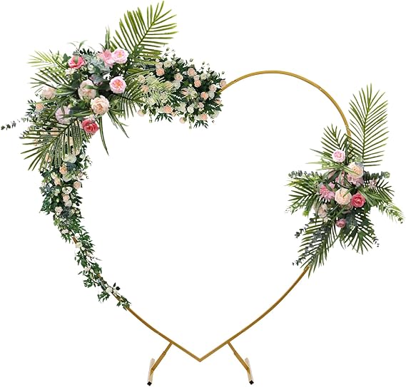 6.89ft Loving Heart Arch, Metal Wedding Arch, Heart-Shaped Arch Climbing Frames, Metal Heart Balloon Arch Kit, Love Balloon Arch Frame for Wedding, Birthday, Photo Background Decorations (Gold)